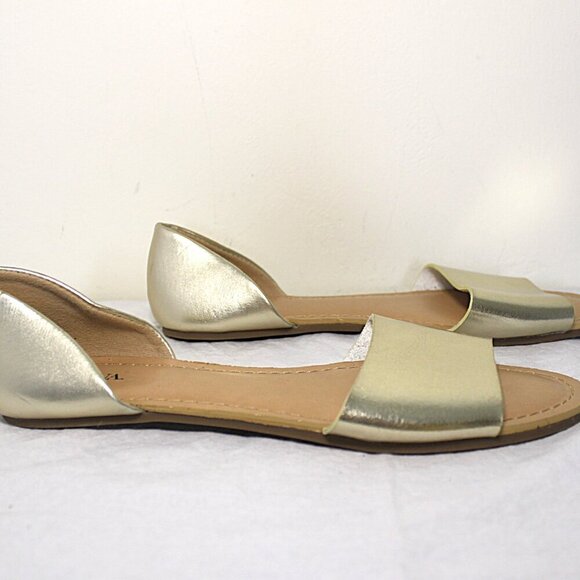 Merona Open Toe Flats Size 8.5 Gold Straps Tan Sole - Picture 5 of 5